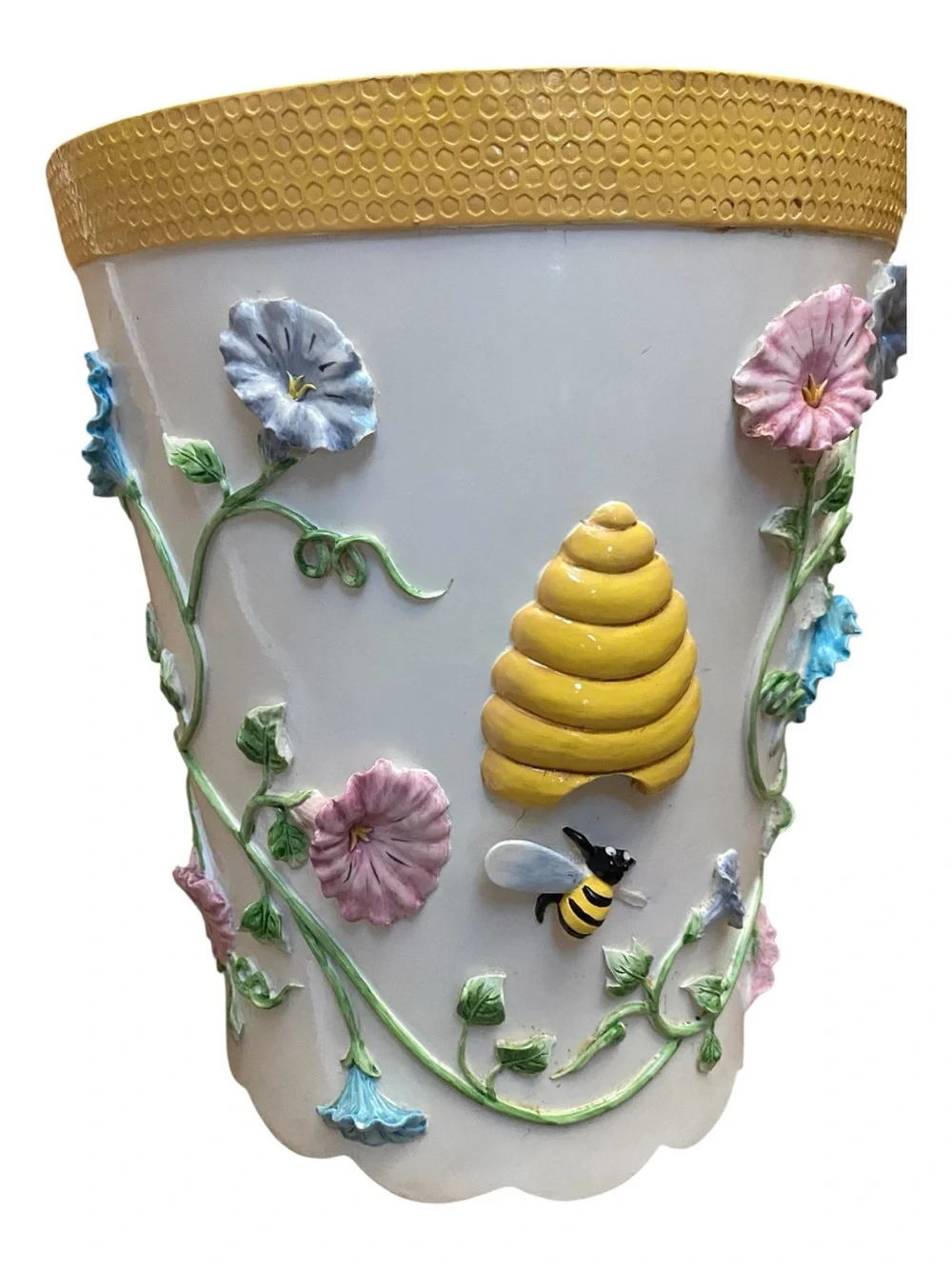 Vintage 3D Floral Bumble Bee Country Style Unique Wastebasket Trashcan Cottage